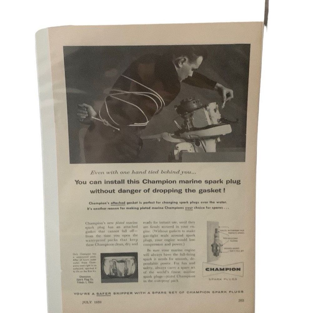 Vintage 1959 Champion Marine Spark Plug Ad Advertisement